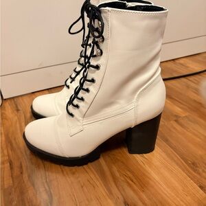 Stylish White Lace-Up Ankle Boots
